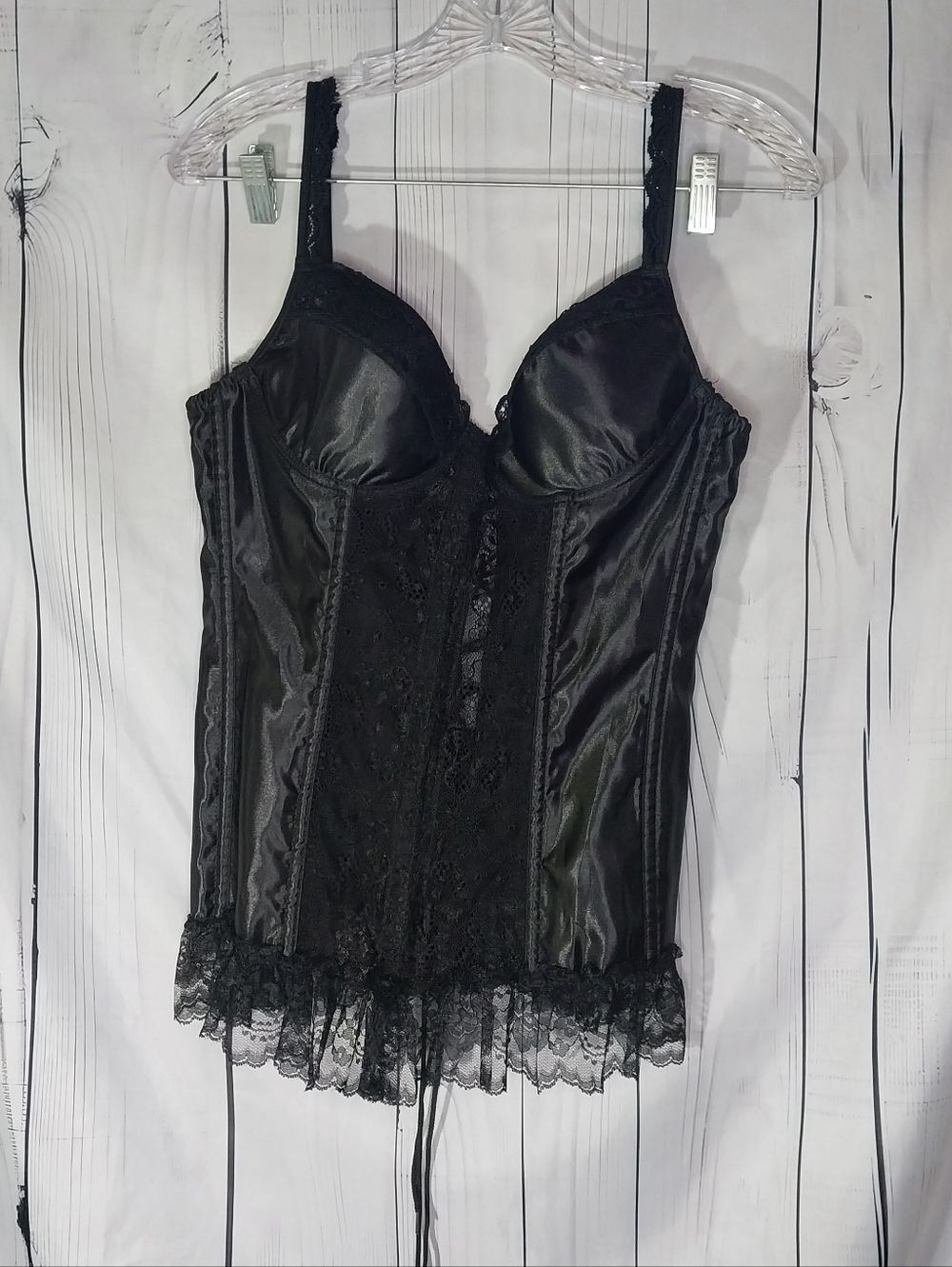 Lover's Lane Black Lace Satin Vintage Style Gothic Grunge Y2K 90's Corset Top - Picture 1 of 7